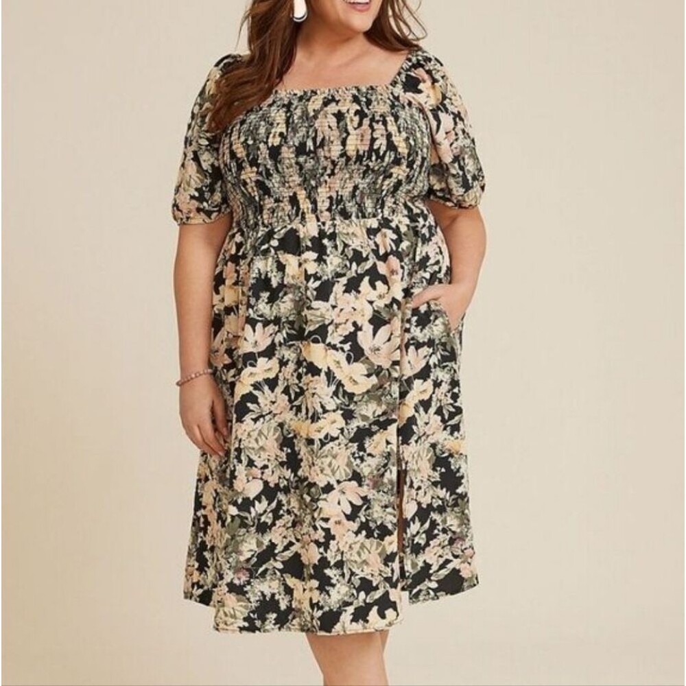 Maurices Floral Puff Sleeve Midi Dress cottage smocked plus size 3x NWT